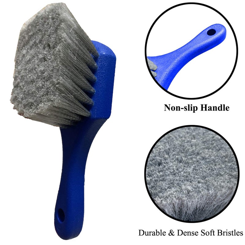 LUCKLYJONE Wheel & Tire Brush for Car Rim, Soft Bristle Car Wash Brush, Cleans Tires & Releases Dirt and Road Grime, Short Handle for Easy Scrubbing Blue - Image 2